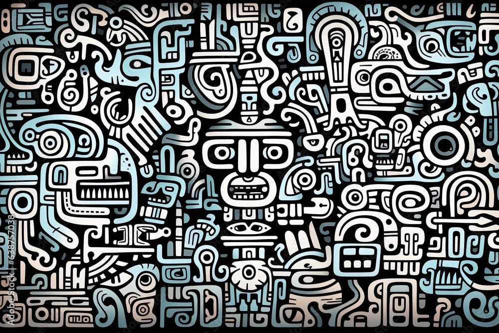 Hieroglyphic signs background in style of a native mesoamericans. Mayan, Aztec and Inca civilisation. Generative Ai Hieroglyphic signs background in style of a native mesoamericans. Mayan, Aztec and Inca civilisation. Generative Ai