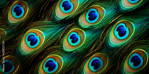 peacock feather texture, feather schemed background, closeup shot, panorama, blue, elegant, shallow arranged, Generative AI © ShaggyImages