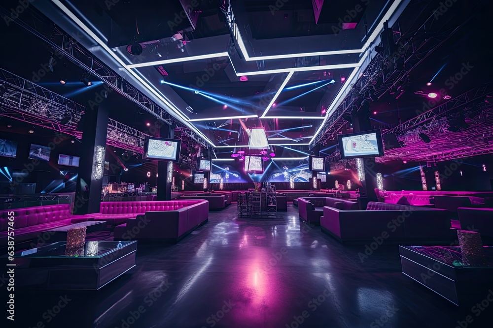 Interior Of A Night Club With Neon Lights And Lighting Toned A interior-of-a-night-club-with-neon-lights-and-lighting-toned-a