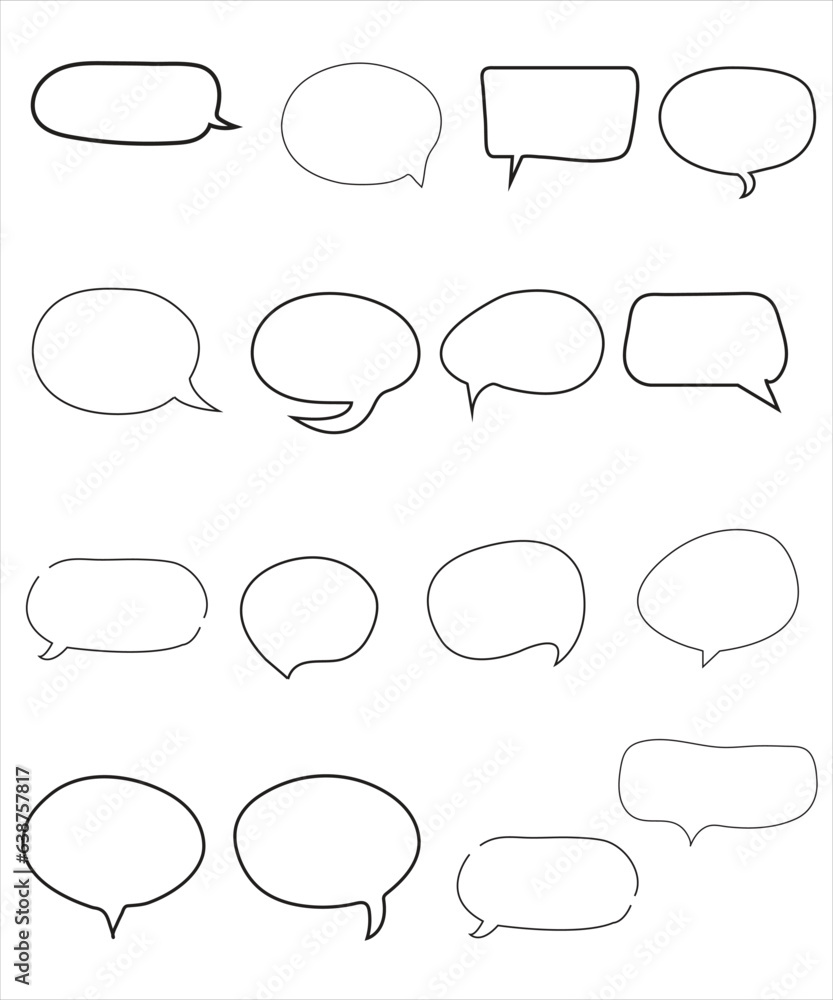 Vector Set of speech bubbles. Dialog box icon, message template. Doodle clouds for text, lettering. Different shape of empty balloons for talk on blue background. Flat vector illustration.
Vector Set of speech bubbles. Dialog box icon, message template. Doodle clouds for text, lettering. Different shape of empty balloons for talk on blue background. Flat vector illustration.