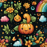 Enchanted Halloween  seamless pattern with pumpkins, background, magical 