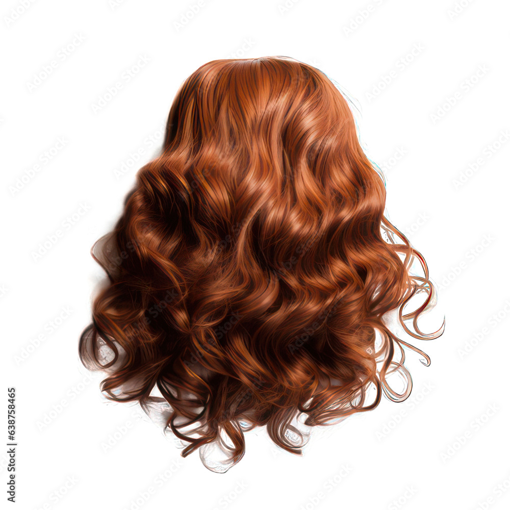 Naklejka premium Red human female hair with curl of hair as wig isolated on white created with Generative AI