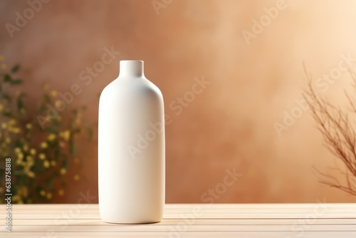 White Blank Bottle Mockup with natural theme background Generative AI. © BOONJUNG