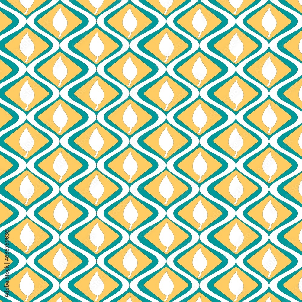 Ethnic fabric pattern in yellow, white, green background. Ethnic fabric pattern in yellow, white, green background.