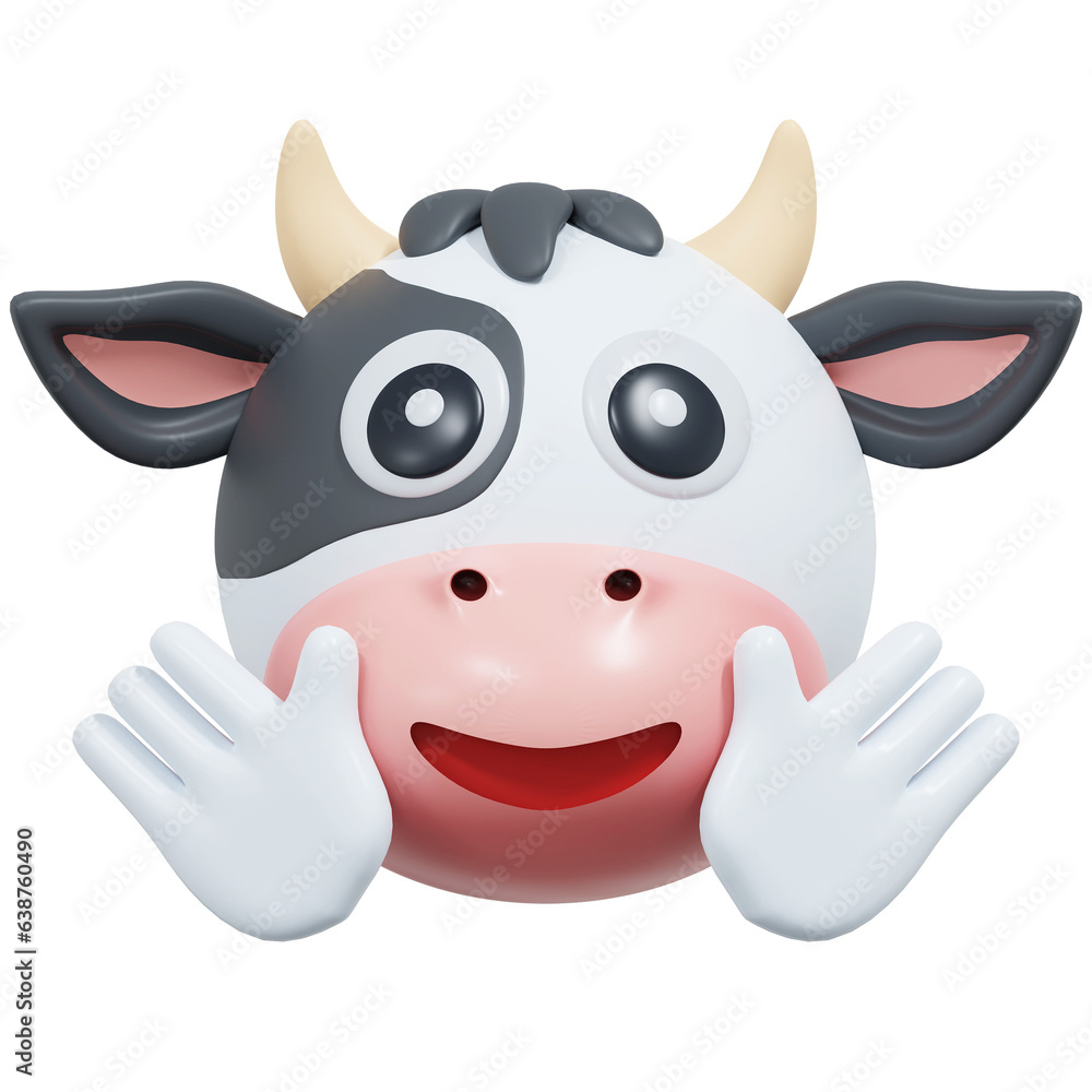 friendly face cow emoticon 3d illustration