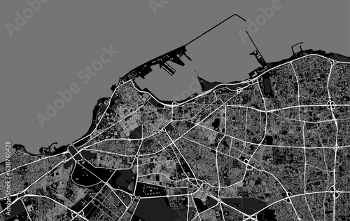 Tripoli map. Detailed black map of Tripoli city poster with roads. Cityscape urban vector. Cityscape poster metropolitan aria view.