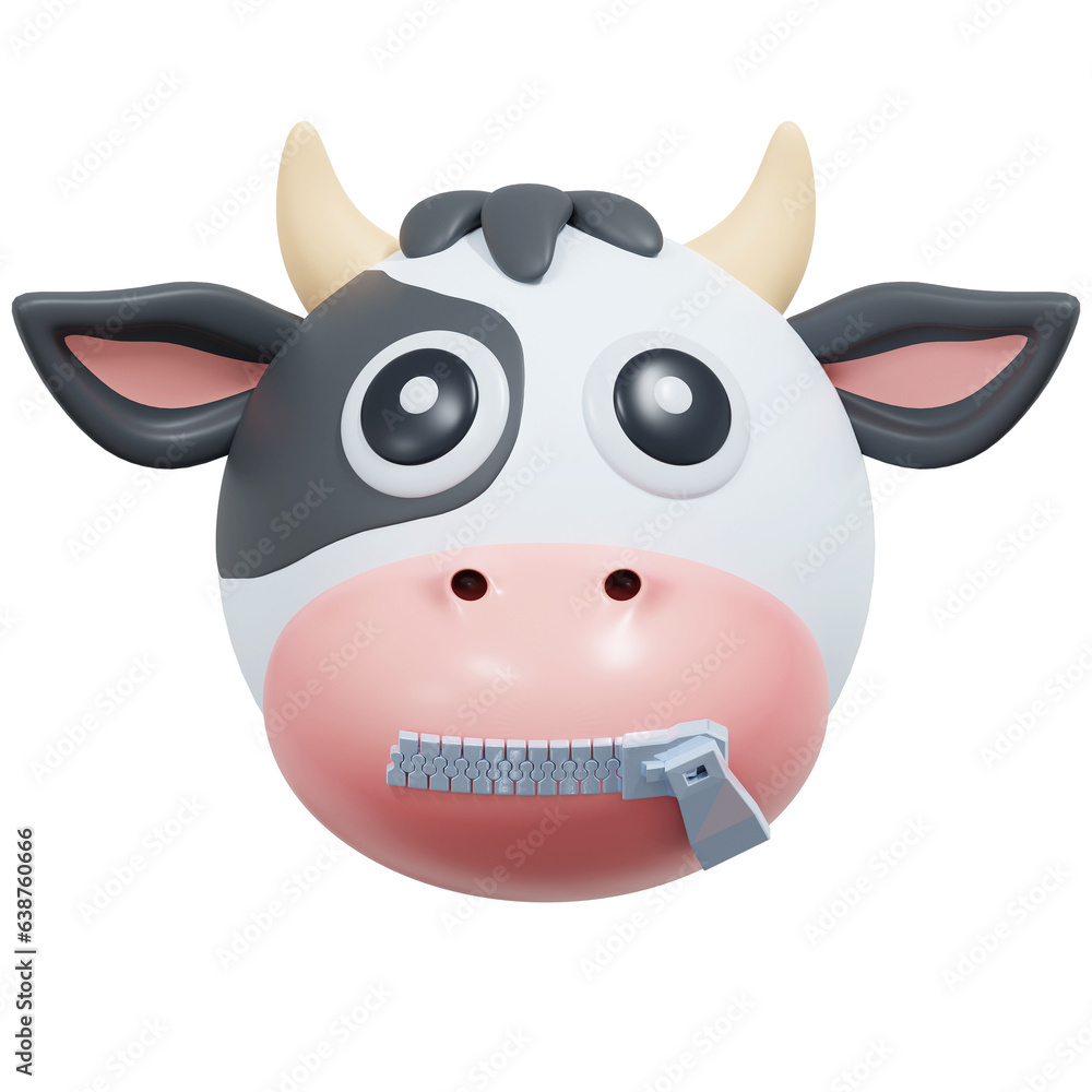 Fototapeta premium zipped mouth cow emoticon 3d illustration