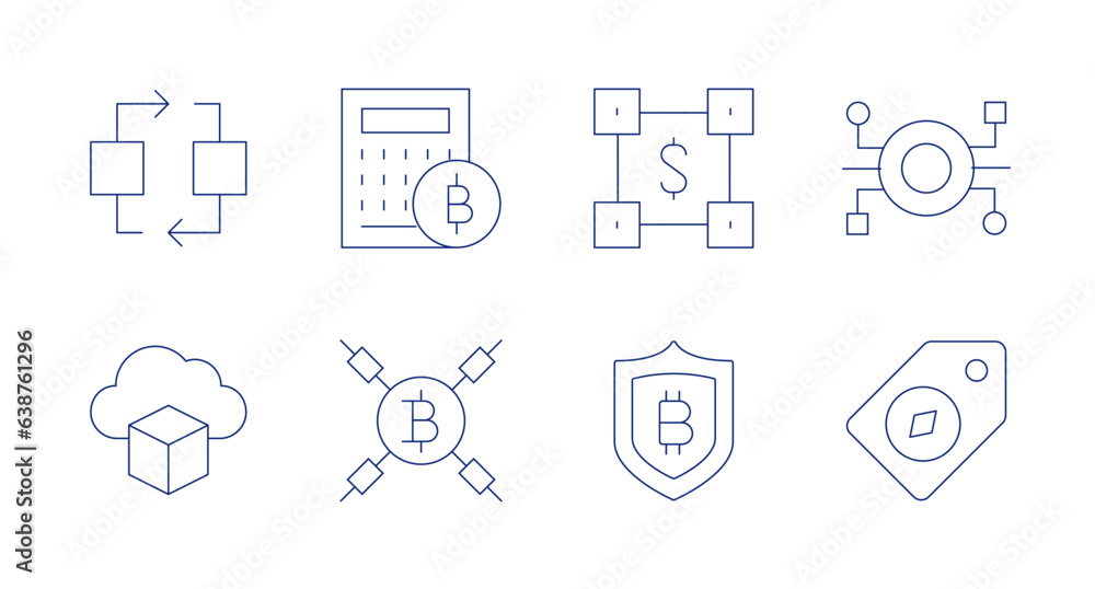 Blockchain icons. editable stroke. Containing blockchain, bitcoin, network, cloud computing, price.