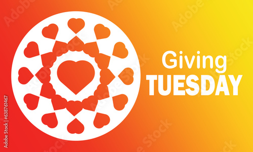 Giving Tuesday, the world's day of charity giving with a heart symbol. Background design, banners and social media posts, vector illustration.