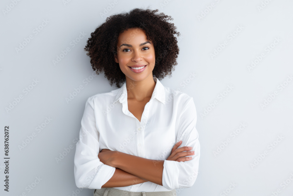 Confident businesswoman with her arms crossed. Generative AI. Confident businesswoman with her arms crossed. Generative AI.