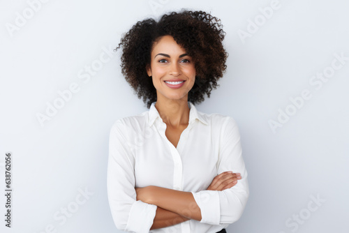 Confident businesswoman with her arms crossed. Generative AI.