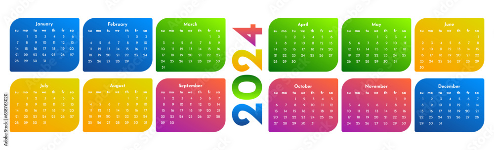 Calendar for 2024 isolated on a white background Calendar for 2024 isolated on a white background