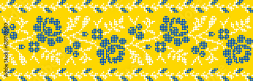 Vector illustration of Ukrainian ornament in ethnic geometric style, identity, vyshyvanka, embroidery for print clothes, websites, banners. Background, copy space, frame