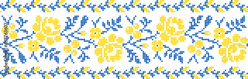 Vector illustration of Ukrainian ornament in ethnic geometric style, identity, vyshyvanka, embroidery for print clothes, websites, banners. Background, copy space, frame