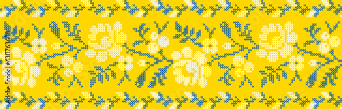 Vector illustration of Ukrainian ornament in ethnic geometric style, identity, vyshyvanka, embroidery for print clothes, websites, banners. Background, copy space, frame
