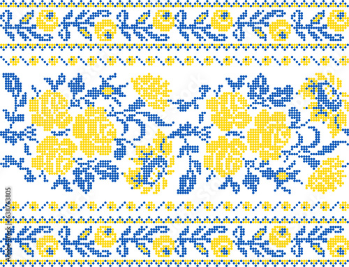 Vector illustration of Ukrainian ornament in ethnic geometric style, identity, vyshyvanka, embroidery for print clothes, websites, banners. Background, copy space, frame