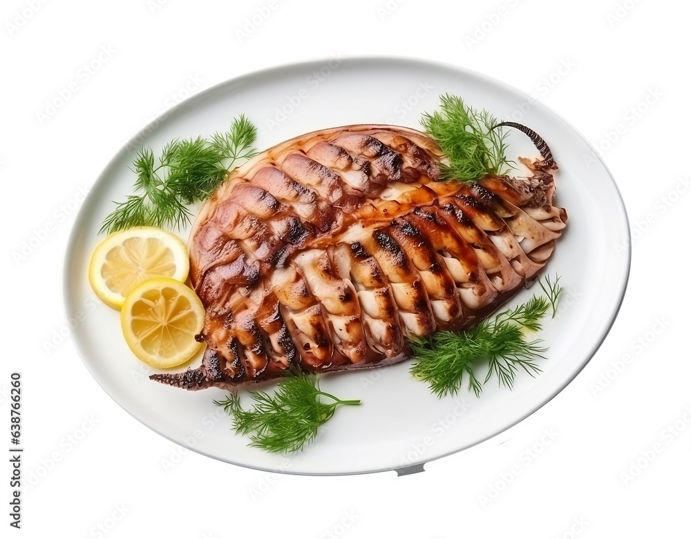 grill squid with fresh vegetable, asian food. AI Generated grill squid with fresh vegetable, asian food. AI Generated