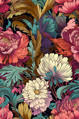 Floral Wallpaper Pattern, Exotic Floral Style Seasonal Themes, Generative AI