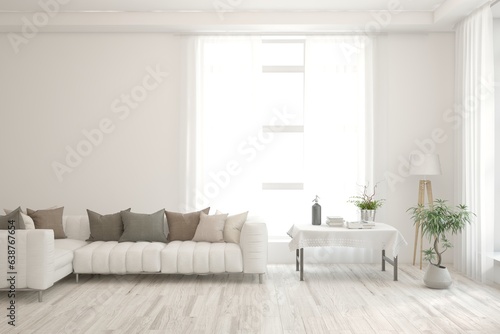 White scandinavian interior design with sofa. 3D illustration © AntonSh