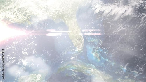 Zoom in from space and focus on North Fort Myers, Florida, USA. 3D Animation. Background for travel intro. Elements of this image furnished by NASA