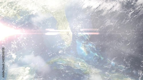 Zoom in from space and focus on North Miami Beach, Florida, USA. 3D Animation. Background for travel intro. Elements of this image furnished by NASA