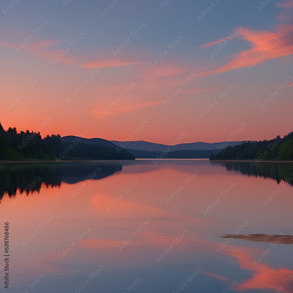 Describe the breathtaking view of a sunset over a tranquil lake.
