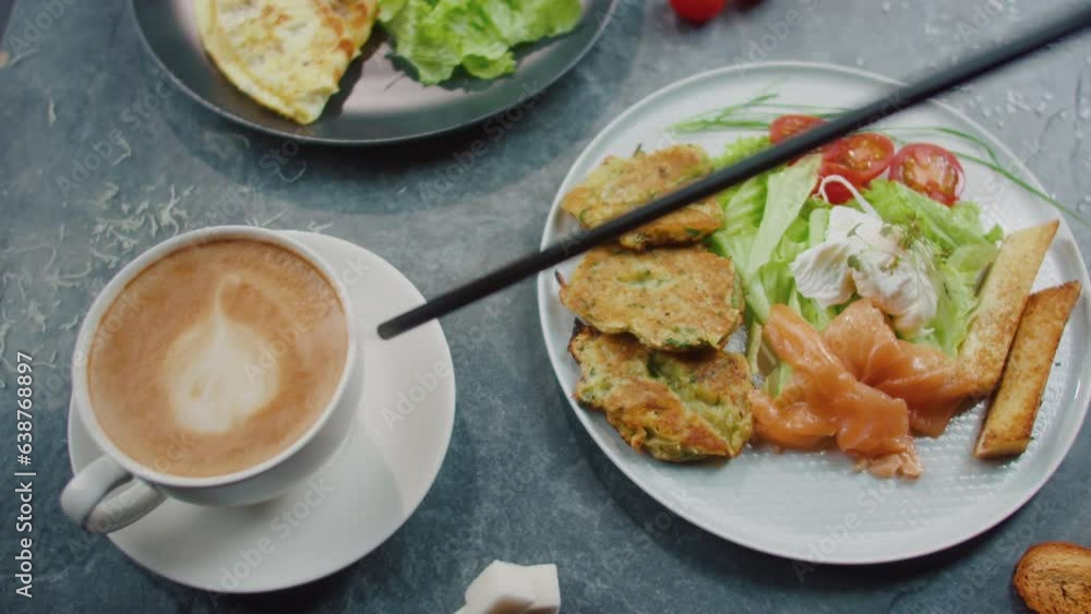 artificial smoke blown through a pipe onto the breakfast plate. artificial smoke blown through a pipe onto the breakfast plate.