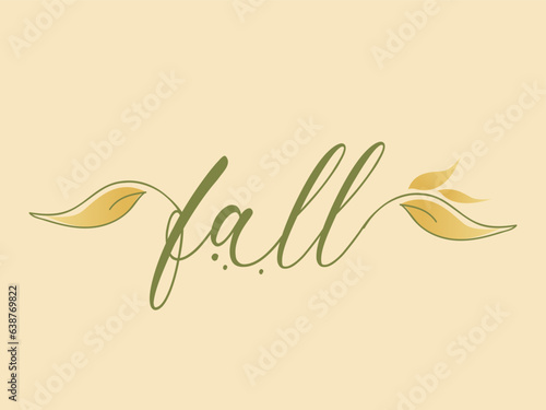 FALL word mark logo. Decorative text and flower, heart, leaf, petals. Lowercase lettering. Handwritten calligraphy. Creative alphabet initials isolated on light background. Nature lifestyle concept.