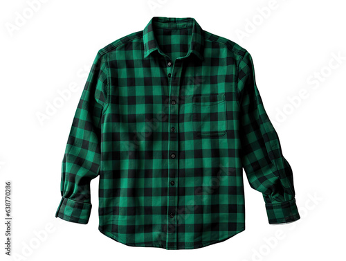 Green checkered flannel shirt on white