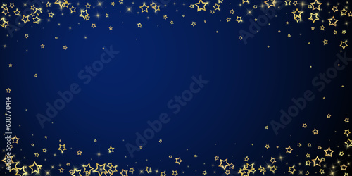 Starry night fairy tale background. Cute sparkling twinkles, christmas spirit in the air. Festive stars vector illustration on dark blue background.
