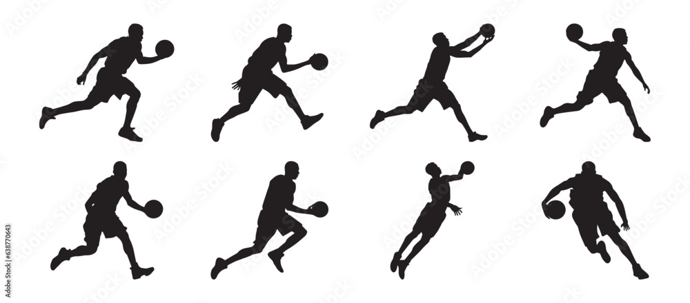Set of basketball player silhouettes. Collection of basketball player silhouettes on isolated background. Vector illustration Set of basketball player silhouettes. Collection of basketball player silhouettes on isolated background. Vector illustration