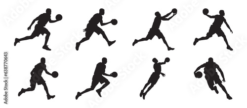 Set of basketball player silhouettes. Collection of basketball player silhouettes on isolated background. Vector illustration