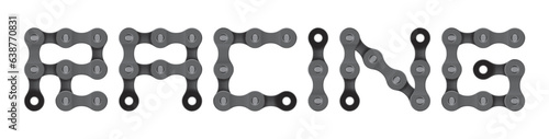 Vector text RACING created from realistic bike chain. Isolated on white background.