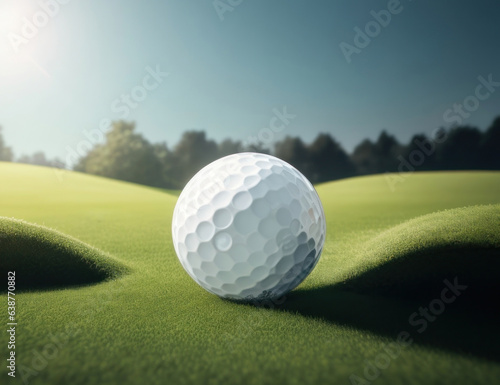 Illustration of a golf ball on a green field.generative AI