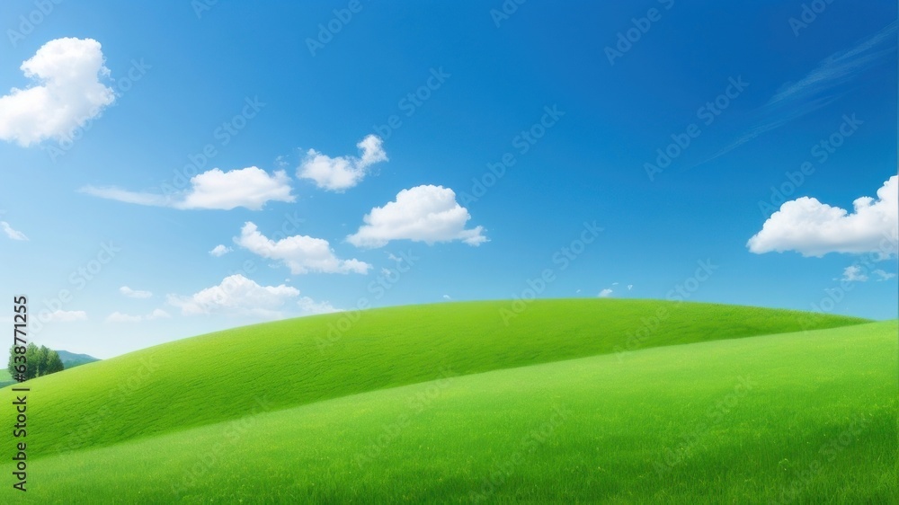 Wide green fields with clear skies.generative AI Wide green fields with clear skies.generative AI