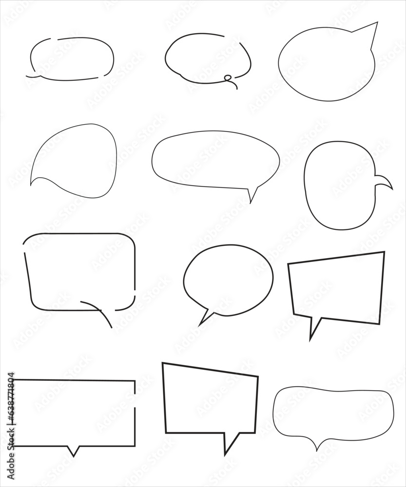 Vector Set of speech bubbles. Dialog box icon, message template. Doodle clouds for text, lettering. Different shape of empty balloons for talk on blue background. Flat vector illustration.
Vector Set of speech bubbles. Dialog box icon, message template. Doodle clouds for text, lettering. Different shape of empty balloons for talk on blue background. Flat vector illustration.