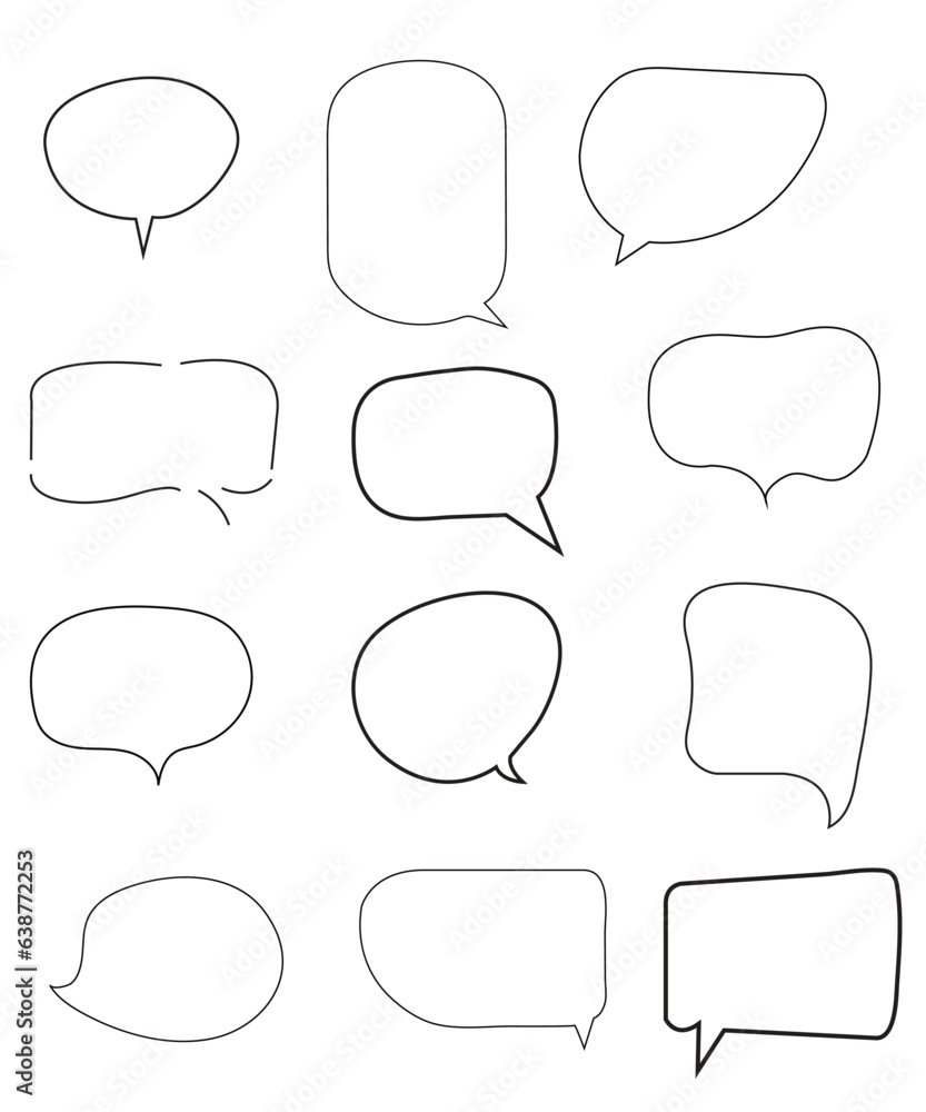 Vector Set of speech bubbles. Dialog box icon, message template. Doodle clouds for text, lettering. Different shape of empty balloons for talk on blue background. Flat vector illustration.
Vector Set of speech bubbles. Dialog box icon, message template. Doodle clouds for text, lettering. Different shape of empty balloons for talk on blue background. Flat vector illustration.