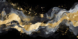Liquid golden waves coverd in smoke, solid black background, paint vortex of gold, Generative AI