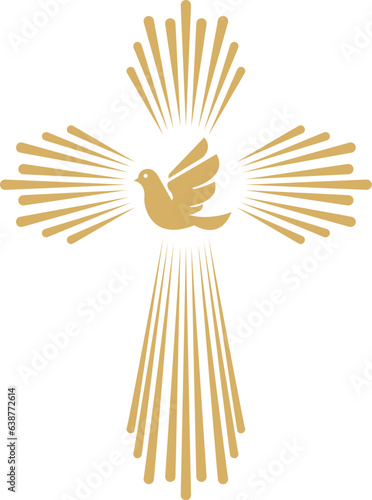 Cross with the dove. Church emblem template. Vector design element.