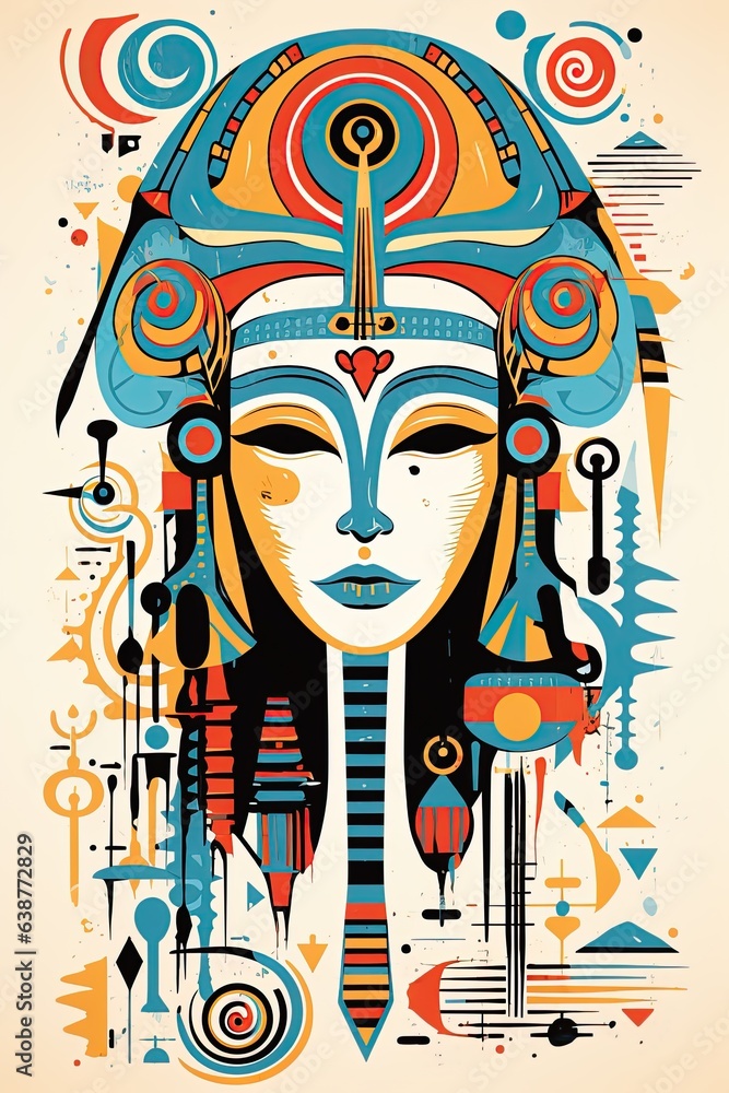 Egyptian goddess abstract poster design. Wall art sketch. Generative Ai illustration