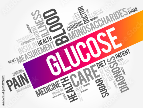 Glucose is the main sugar found in your blood, word cloud concept for presentations and reports