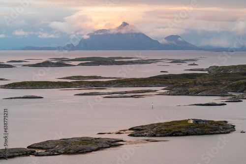 Abendstimmung über der Inselwelt vor Lovund, Norwegen photo