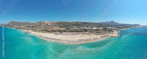 Aerial photo of Falasarna beach in Crete one of the most famous beach, during a beautiful summer day