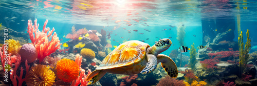 Schildkröte im Korallenriff. Generiert mit KI