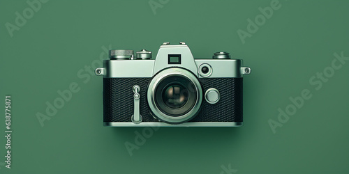 vintage camera on green background