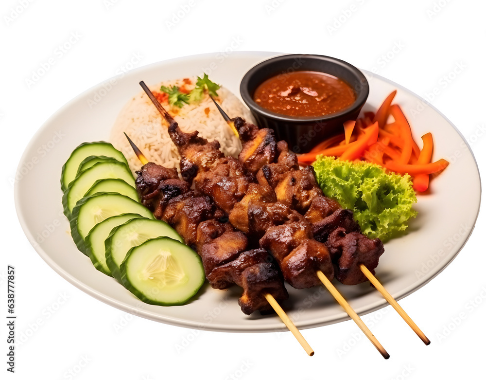 indonesian chicken satay food with peanut sauce and garlic. AI Generated.