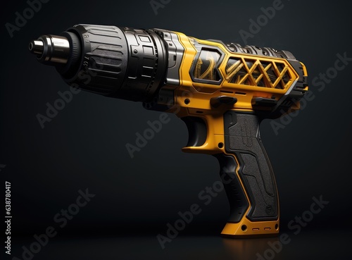 cordless drill, screwdriver with drill bit on black background photo