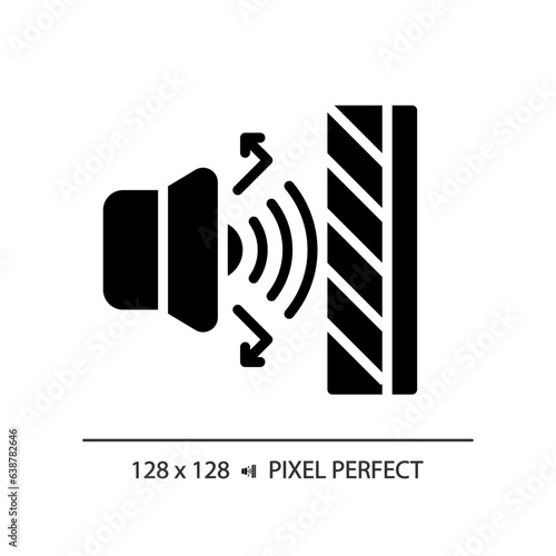 2D pixel perfect soundproof layer glyph style icon, isolated vector, soundproofing solid illustration.