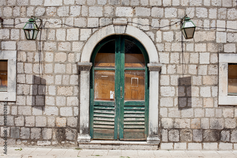 Old stone building texture background street view door