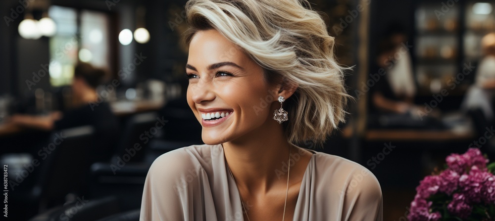 Hairdresser is attentive to mature woman's requests regarding her hairdo. Hairdresser is attentive to mature woman's requests regarding her hairdo.